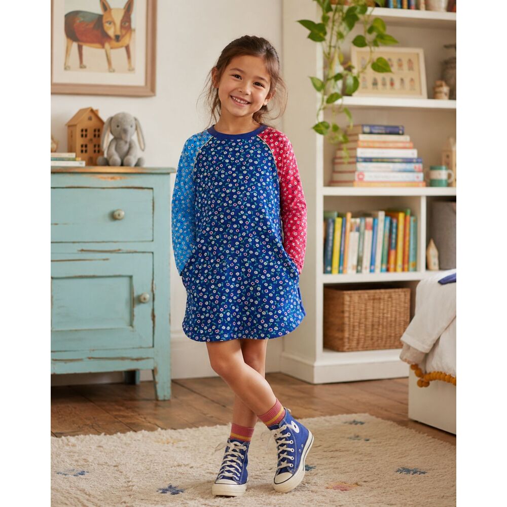 Mini Boden Ditsy Floral Relaxed Fit Raglan Mini Dress  Girls Size 5 - 6 Years